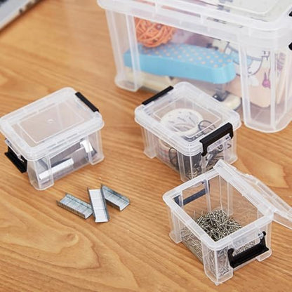 Ipetboom 5pcs Mini Plastic Storage Bins with Lids Small Tote Boxes Portable Organizer for Home and Office Storage