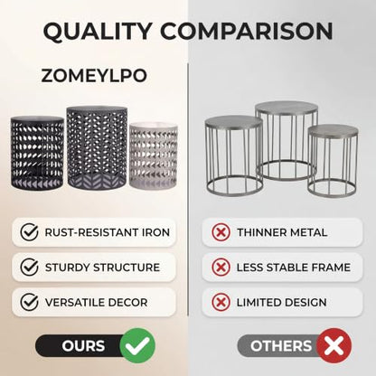 Round Coffee End Tables Set of 3 for Home Office Indoor Garden Outdoor | ZOMEYLPO Multifunctional Nesting Outdoor Side Table,Modern Furniture Nightstands Decor Side Tables Stand Metal Black Gray