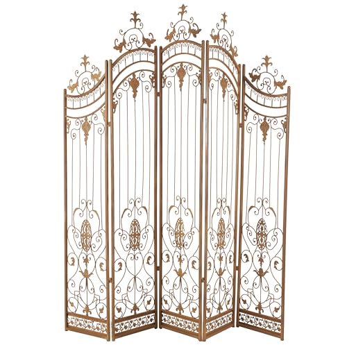 Deco 79 Metal Room Divider Screen 80" x 1" x 80", Satin Bronze | More privacy, room divider screens with scrollwork, 5-panel privacy panel, adjustable levelers