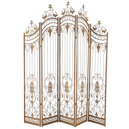 Deco 79 Metal Room Divider Screen 80" x 1" x 80", Satin Bronze | More privacy, room divider screens with scrollwork, 5-panel privacy panel, adjustable levelers