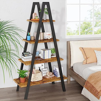 4-Tier Industrial Bookshelf with Metal Frame by Recaceik - For Home Office and Living Room