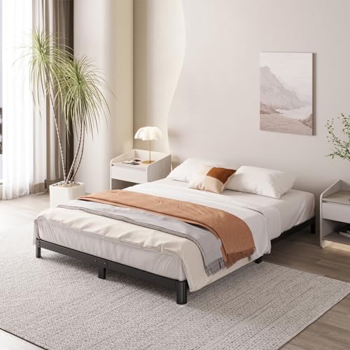 Yicensen 4 Inch Full Bed Frame Low Profile No Box Spring Needed, Heavy Duty Full Size Metal Platform Bed Frame with Rounded Corner Legs, Easy Assembly, Noise Free, Black - size: Full, style: 4 Inch