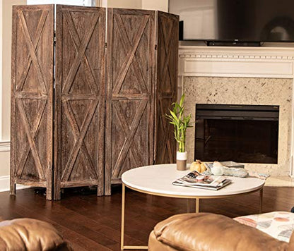 Premium Home 4-Panel Room Divider – Rustic Brown Barn Door, X Pattern Folding Privacy Screen, Partition Wall - color: Barnwood Brown - X Pattern - 4 Panel