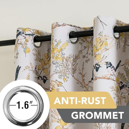 H.VERSAILTEX 꽃무늬 100% 암막 커튼 243.8cm(96인치) 길이 2패널 빈티지 커튼 조명 차단 그로밋 프린트 단열 옐로우 플라워 커튼 드레이프 침실 거실용, 머스타드/블랙 - color: 머스타드/블랙, size: 52"W x 96"L (Pack of 2)
