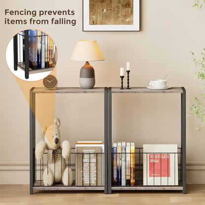 Homleke Narrow Side Table with Magazine Holder, Skinny End Table | Space-Saving Design, Small Spaces, Storage Shelf, Metal Frame, Easy Assembly, 7.1" D x 16.9" W x 23.6" H, Greige - color: Greige - Standard