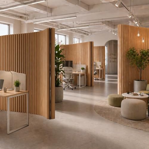 Accordion Room Divider, Folding Paper Partition Wall Divider | Freestanding Privacy Screen for Office, Commercial Layout, Home & Clothing Store, Easy to Store-Borwn, L118in x H79in - color: Borwn, size: 118"L x 79"H