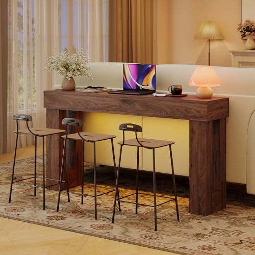 Apicizon 63" Long Console Table with LED Light, Farmhouse Entryway Table, Wooden Rectangular Sofa Table Behind Couch, Narrow Entrance Table for Living Room, Hallway, Foyer, Dark Brown - color: Dark Brown