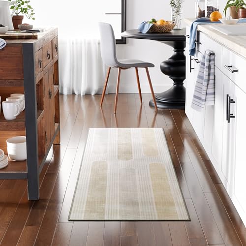 Haven Modern Arches Machine Washable Area Rug with Airflo Technology for Easy Clean, Ultra-Soft Non-Slip Rug with Built-in Pad, Pet, Family & Allergy Friendly Rug, Beige, 2'6"x7' - color: Beige Arches, size: 2'6" x 6'11" (Rectangular)