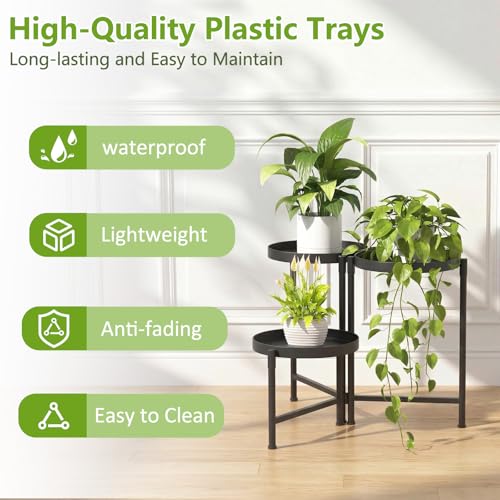 3 Tier Tall Metal Plant Stand, Duty Tiered Flower Shelf for Patio Garden | Foldable storage, Rotatable 3-tier design, leakproof trays, Waterproof rustproof, 10-minute easy assembly - size: 3 Tier