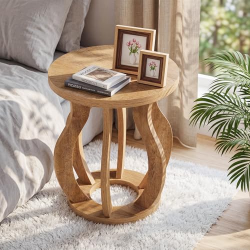 Tribesigns Round End Side Table Set of 2: Farmhouse Wooden Side Table for Living Room, Bedside Nightstand with Curved Frame, Accent Nightstand for Bedroom, Small Spaces, Brown(2PC) - color: Brown