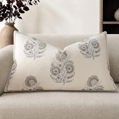 Vintage Floral 12x20 Lumbar Pillow Cover Pack of 1, Double-Sided Botanical Print Decorative Throw Pillow Cover Farmhouse Neutral Cushion Cover for Sofa Couch Living Bed Room, Light Taupe(Cover Only) - color: Light Taupe, size: 20" x 12" (Pack of 1)