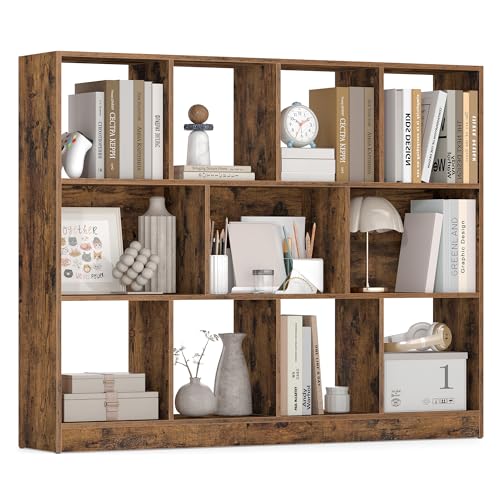 VASAGLE Bookcase Open Storage Shelf, 9.4 x 49.6 x 39.4 Inches | Bookshelf, for Living Room, Rustic Brown, CUSTOS Collection, ULBC454K01 - color: Rustic Brown, size: 11 Cubes (9.4"D x 39.4"H), style: 1 Pack