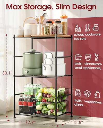 Sakugi 3-Tier Metal Storage Shelves - Space-Saving Shelf Organizer for Small Spaces, Compact Shelving Unit with Adjustable Feet for Kitchen, Garage, Laundry Room (17.7" x 12.5" x 30.1", Black) - size: 17.7W x 12.5D x 30.1H(3T)