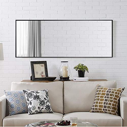 MIRUO Full Length Mirror Floor Mirror Large Wall Mounted Mirror Bedroom Mirror Dressing Mirror Aluminum Alloy Thin Frame, Black, 65" x 22" (AMZVDJJ00371AAFN) - color: Black, size: 64.2"L x 21.3"W