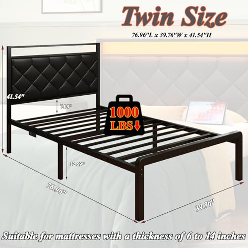 Twin Bed Frame with Charging Station, LED Light and PU Leather Upholstered Headboard, Platform Bed Frame with Under-Bed Storage, Easy Assembly, Noise Free, No Box Spring Needed, Black - size: Twin Size