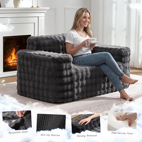 ZurNesfure Sofa Couch Loveseat Boneless Sofa with Pillow Darkgrey,Loveseat | No Assembly Need, Modern Couch with deep seat and Washable Cover Cloud Sofa for Living Room Bedroom Apartment - color: Bubble Darkgrey, size: Loveseat