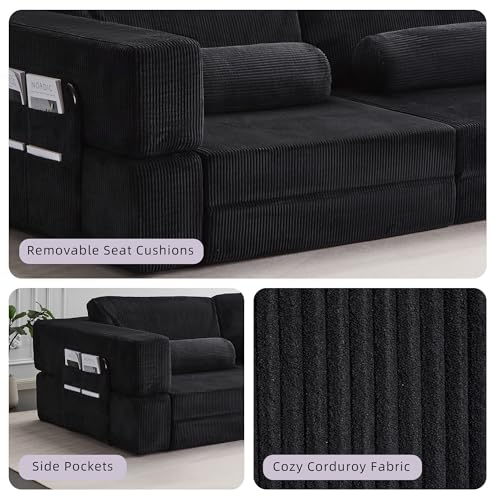 49" Foldable Modular Studio Couch, Space Saver Bed with High Density Foam, Sofa Individual with Creative Shape for Apartment Leisure Scenes, Black - color: Black