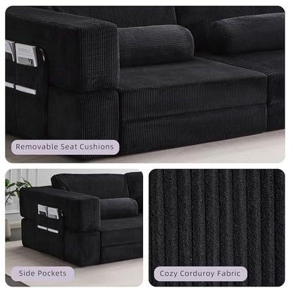 49" Foldable Modular Studio Couch, Space Saver Bed with High Density Foam, Sofa Individual with Creative Shape for Apartment Leisure Scenes, Black - color: Black