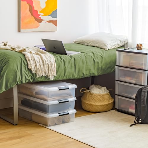 IRIS USA 3-Pack, 40 Qt. Under Bed Storage Bin with Lids, Black/Clear | Store seasonal clothing, shoes, blankets, linens and household essentials neatly under beds to maximize storage space - style: 40 Qt. - 3 Pack