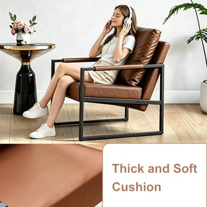 Modern PU Leather Accent Chair, Industrial Waterproof Armchair with Thick High-Density Foam Cushion, Sturdy Metal Frame 300lbs Capacity, Compact Reading Lounge Chair for Living Room Bedroom Office