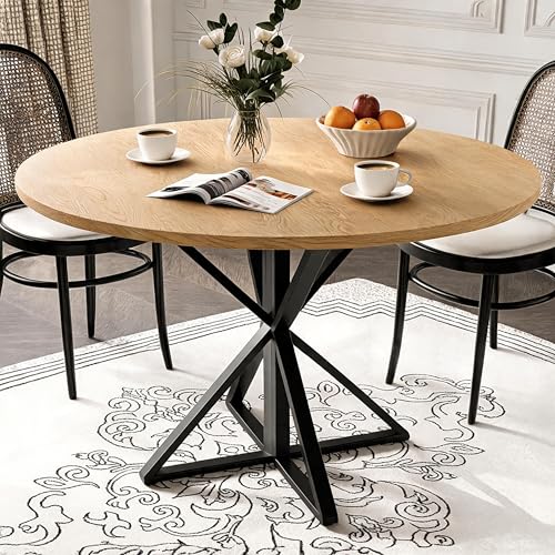 Garvee 47 Inch Round Dining Table for 4-6, Space Saving-Oak | Circle Kitchen Table with Pedestal Base, Farmhouse Wooden Dining Table for Small Spaces, Kitchen & Dining Room, Living Room - color: Oak, size: K Shape