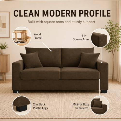 69'' Loveseat Sofa,Modern Fabric 2-Seater Sofa with 2 Pillows(Coffee) | Small Couches for Living Room, Office,Apartment, Small Spaces,21 in Deep Seat - color: 1