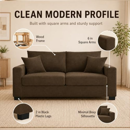 69'' Loveseat Sofa,Modern Fabric 2-Seater Sofa with 2 Pillows(Coffee) | Small Couches for Living Room, Office,Apartment, Small Spaces,21 in Deep Seat - color: 1