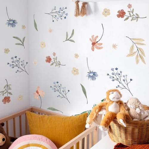 Boho Flower Wall Decals，Watercolor Flower Wall Art，Wildflower Wall Decals，Girls Bedroom Removable Wall Decals (Boho Colorful Flower Wall Decals) - color: Boho Colorful Flower Wall Decals