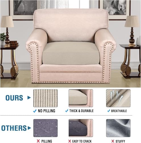 H.VERSAILTEX Super Stretch Individual Seat Cushion Covers Sofa Covers Couch Cushion Covers Slipcover Sets Thick Jacquard Textured Twill Fabric (1 Piece Chair Cushion Cover, Island Fossi) - color: Island Fossi, size: 1 Cushion Chair