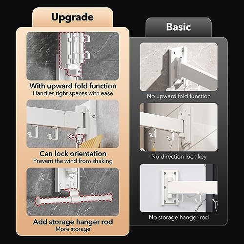 ZdwCyl Clothes Drying Rack,Laundry Drying Rack Wall Mount, Wall Mounted Clothes Rack,Retractable,Collapsible(Tri-Fold),Drying Rack Clothing,can Fold Upward & Left & Right,Space Saver, White Color - color: White-upgrade