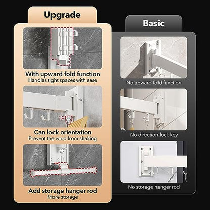 ZdwCyl Clothes Drying Rack,Laundry Drying Rack Wall Mount, Wall Mounted Clothes Rack,Retractable,Collapsible(Tri-Fold),Drying Rack Clothing,can Fold Upward & Left & Right,Space Saver, White Color - color: White-upgrade