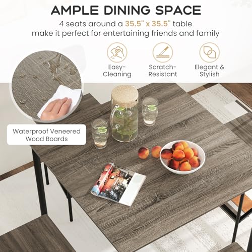 Giantex 5-Piece Dining Table Set W/Counter Height Table & 4 Bar Stools, Modern Kitchen Dining Set W/Footrest & Backrest, Space-Saving Dinette Set for Pub, Dining Room, Restaurant (Black Oak) - color: Black Oak