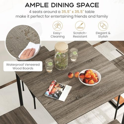 Giantex 5-Piece Dining Table Set W/Counter Height Table & 4 Bar Stools, Modern Kitchen Dining Set W/Footrest & Backrest, Space-Saving Dinette Set for Pub, Dining Room, Restaurant (Black Oak) - color: Black Oak