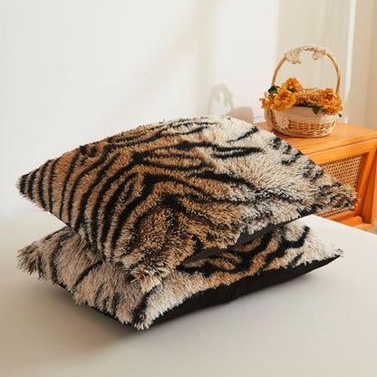 XeGe Tiger Print Fluffy Faux Fur Duvet Cover Set, Twin Size, Tiger Brown | 2 Pieces Soft Plush Shaggy Fuzzy Bedding Set(1 Farmhouse Animal Print Comforter Cover + 1 Furry Pillowcase), Zipper Closure - color: Tiger Print Brown, size: Twin