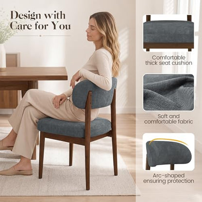 Wooden Dining Room Chairs Set of 2, Modern Upholstered Velvet Kitchen Chairs with Ergonomic Curved Back, Farmhouse Dining Side Chair with Solid Wood Frame for Kitchen Room, Dark Gray - color: Grey