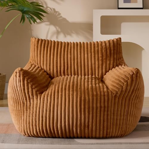 Giant Plush Bean Bag Chair for Adults with Armrests - Oversized Comfy Orange Beanbag Lounge Lazy Floor Sofa Accent Chair for Living Room, Bedroom & Dorm, Cozy Fluffy Single Cloud Mini Couch - color: Orange, size: XL Sofa Chair