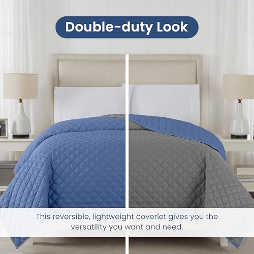 Martex Reversible Coverlet, Twin, Ceil Blue/Grey | Lightweight, Durable, Soft, Easy Care, Reversible - color: Ceil Blue/Gray, size: Twin