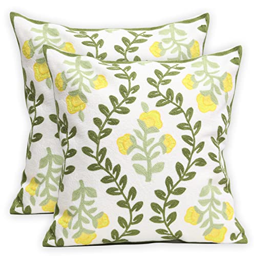 Set of 2 Embroidered Decorative Throw Pillow Covers Couch Square Pillowcases Cushion for Bedroom Sofa Farmhouse Decor 18x18 Inch (Yellow Floral) - color: Yellow Floral