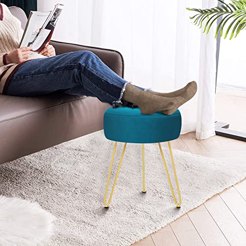 GERANT Multifunctional Vanity Stool - Velvet Footrest Stool-Upholstered Chair Stool -Ottoman Round Modern Dressing Chair - Side Coffee Table Seat with Golden Metal Leg for Living Room (Peacock Blue) - color: Peacock Blue