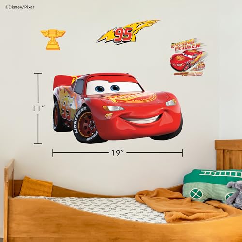 Disney Pixar Cars Wall Decals - 11" x 19" Lightning McQueen Vinyl Stickers for Bathroom Nursery Bedroom Decor - Peel and Stick Room Decorations - color: Mcqueen