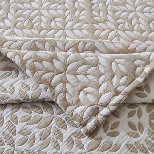EVENHUG 100% Cotton Quilt Set Queen Size Bedding Sets with Pillow Shams Breathable Lightweight Bedspreads Coverlet for All Season 3 Piece (92"x96") - color: Beige Damask, size: Queen