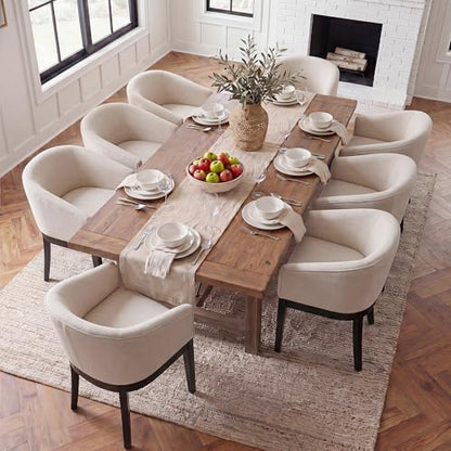 HNY Barrel Dining Chairs Set of 8, Mid Century Modern Upholstered Dining Chairs with Arms, Linen Kitchen & Dining Room Chairs, Solid Wood Frame Accent Chairs for Kitchen, Apartment, Cream - color: Cream,black Lges, size: 8 Chairs