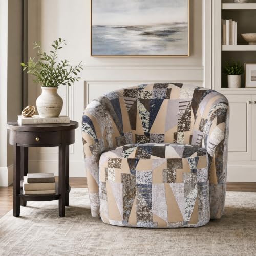 34" Upholstered Swivel Barrel Accent Chair, 360 Swivel Armchair with Metal Base, Comfy Foam Padded Seat for Living Room Bedroom Dressing Room, 350 lbs Weight Capacity (KJ-09218C- MHK) - color: Kj-09218c- Mhk