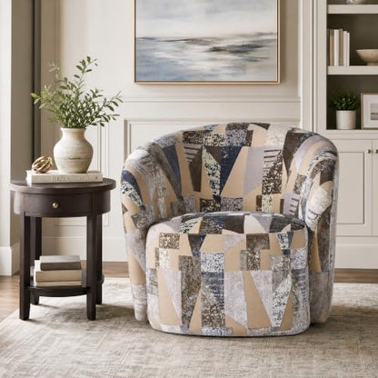 34" Upholstered Swivel Barrel Accent Chair, 360 Swivel Armchair with Metal Base, Comfy Foam Padded Seat for Living Room Bedroom Dressing Room, 350 lbs Weight Capacity (KJ-09218C- MHK) - color: Kj-09218c- Mhk