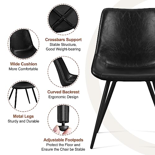 Yaheetech Dining Chairs Set of 2 Mid Century Modern Kitchen Chairs Black | Faux Leather Upholstered Dining Room Chairs with Metal Legs and Curved Backrest, Armless Side Chairs for Kitchen Living Room - color: Black, size: Set of 2