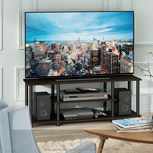 Furinno Turn-N-Tube No Tools 3D 3-Tier Entertainment TV Stand up to 50 inch TV, Round Tubes, Dark Brown / Black | for TV up to 50 Inch, Open Frame Rectangular Entertainment Center with Storage Shelf, TV Console, for Living Room, Bedroom - color: Dark Brow