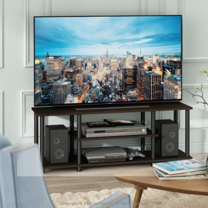 Furinno Turn-N-Tube No Tools 3D 3-Tier Entertainment TV Stand up to 50 inch TV, Round Tubes, Dark Brown / Black | for TV up to 50 Inch, Open Frame Rectangular Entertainment Center with Storage Shelf, TV Console, for Living Room, Bedroom - color: Dark Brow