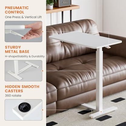 Sweetcrispy Overbed Table, Bedside Table, Mobile Standing Desk | Adjustable Wheels, Rolling Laptop Cart, Hospital Home Use, Space Saving Frame, Dorm, Apartment, Milky - color: Milky