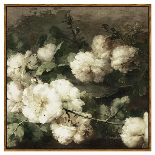 InSimSea Square Framed Canvas Wall Art, Vintage Floral Rustic Roses Flower Wall Art Prints for Living Room, Flowers Pictures for Bedroom Living Room Aesthetic Home Decor 24"x24" - color: Flower, size: 24"L x 24"W