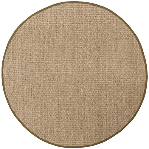 SAFAVIEH Area Rug 6' Round - Natural Fiber Collection - Natural & Olive Green, Seagrass, Basketweave Pattern with Border (NF114G) - color: Natural/Olive, size: 6' (Round)